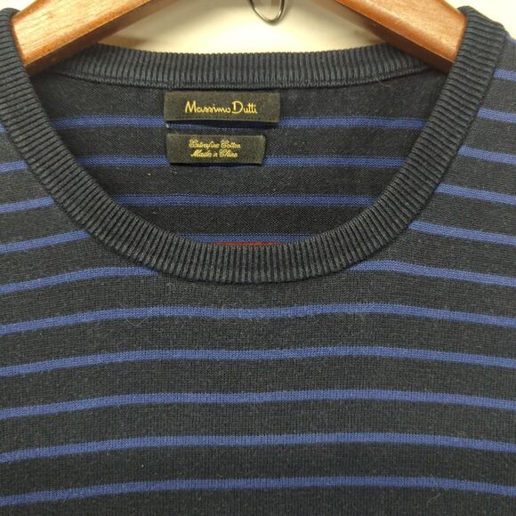 Massimo Dutti Extrafine Cotton Knit T Shirt Top Navy Blue Striped Womens XL - Picture 3 of 8